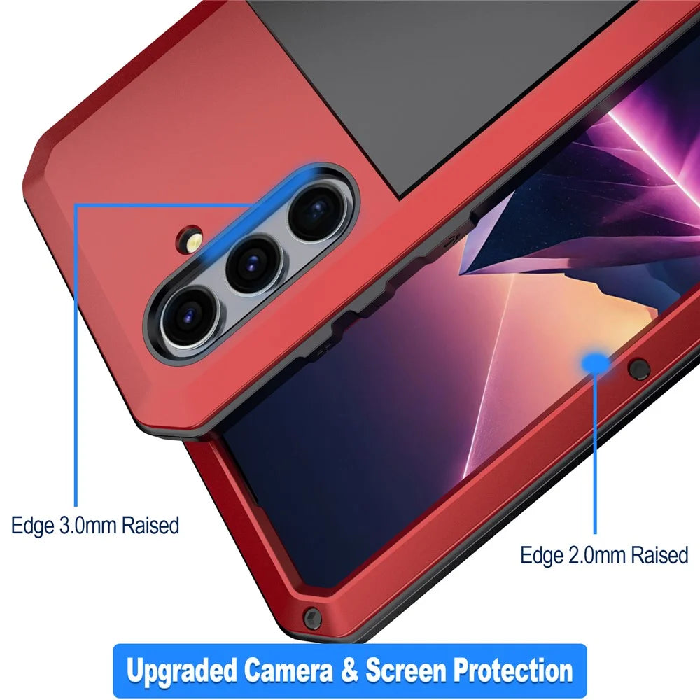 For Samsung Galaxy S25 Case Silicone + Metal Anti-Drop Phone Cover with Tempered Glass Film - Red - 3