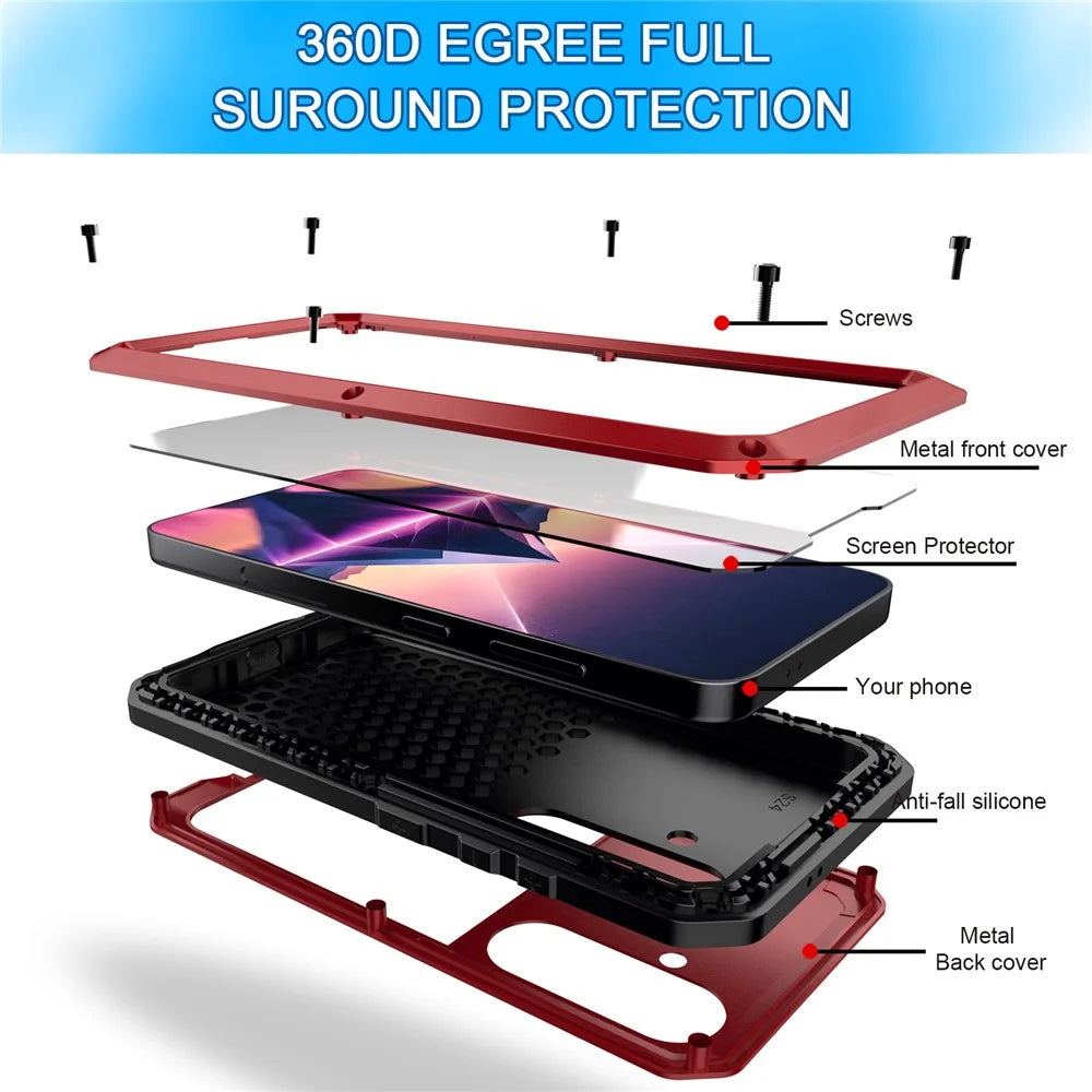 For Samsung Galaxy S25 Case Silicone + Metal Anti-Drop Phone Cover with Tempered Glass Film - Red - 4