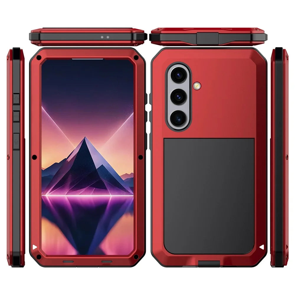 For Samsung Galaxy S25 Case Silicone + Metal Anti-Drop Phone Cover with Tempered Glass Film - Red - 7