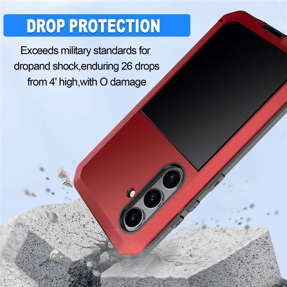 For Samsung Galaxy S25+ Case Silicone+Metal Phone Cover with PET Screen Protector - Red - 2