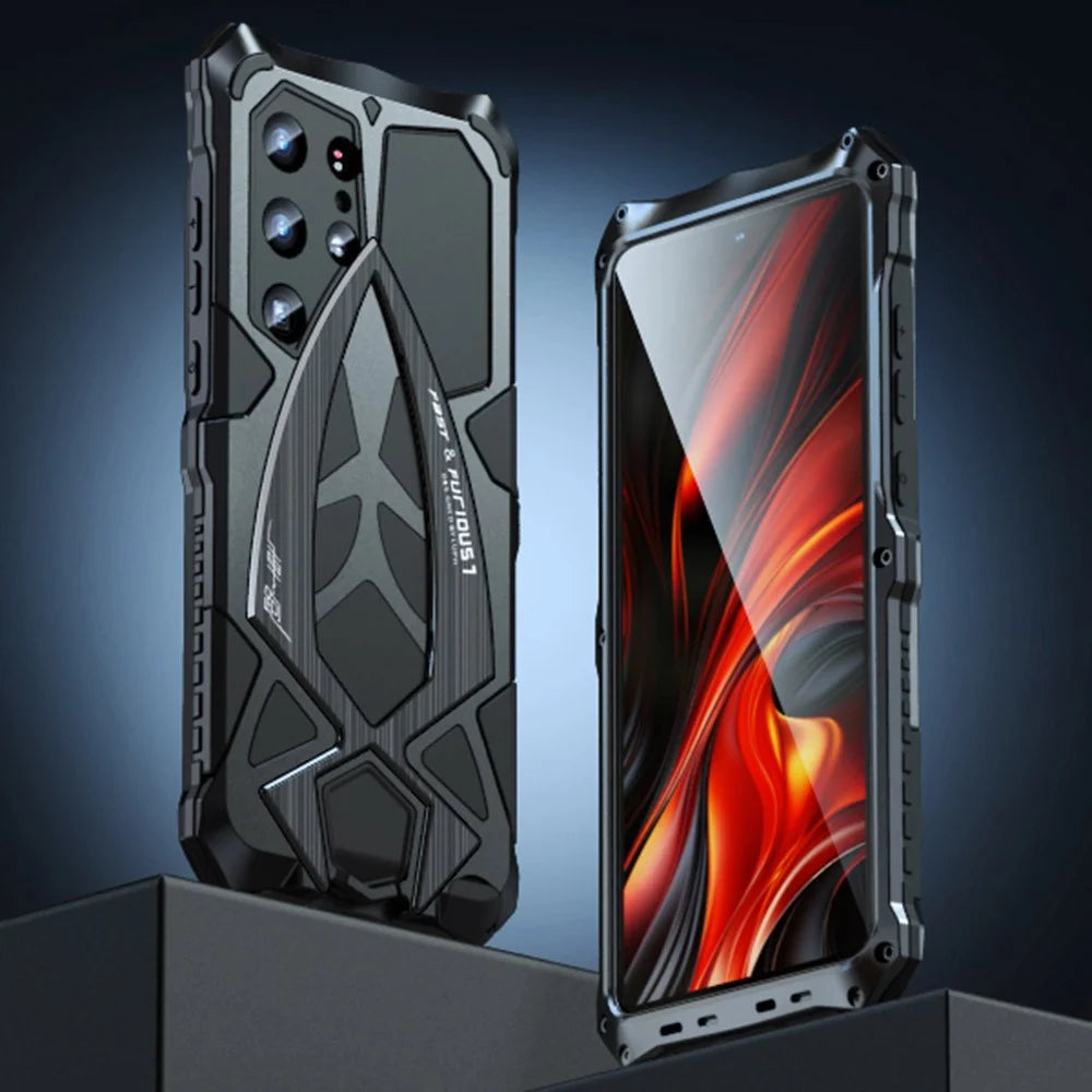LUPHIE For Samsung Galaxy S25 Ultra Case Sports Car Design Shockproof Metal + TPU Phone Cover with Screen Protector - Black - 1