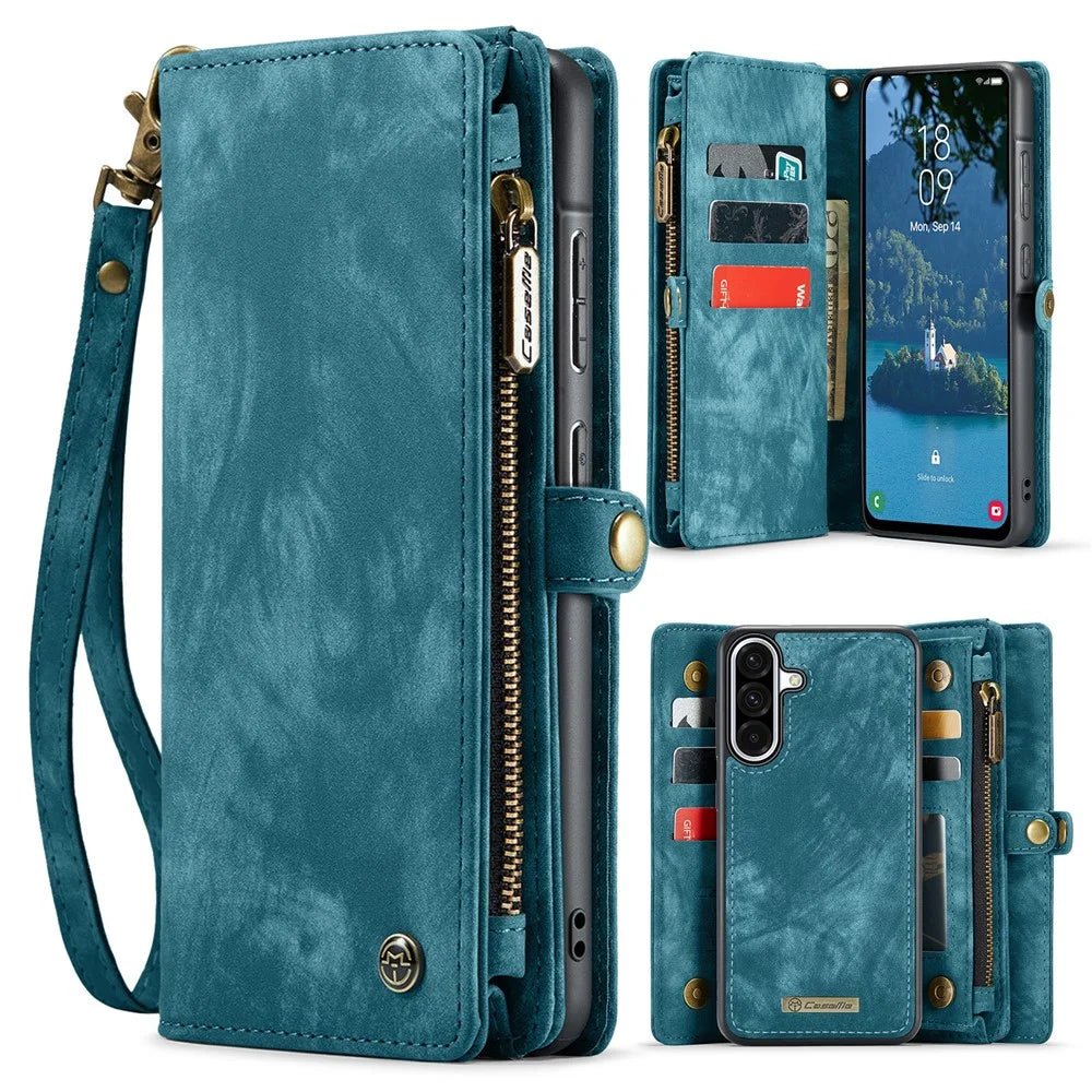 CASEME 008 For Samsung Galaxy A56 5G Phone Cases Leather Cover with Detachable Wallet and Strap - Blue - 1