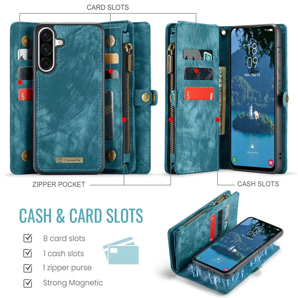 CASEME 008 For Samsung Galaxy A56 5G Phone Cases Leather Cover with Detachable Wallet and Strap - Blue - 3