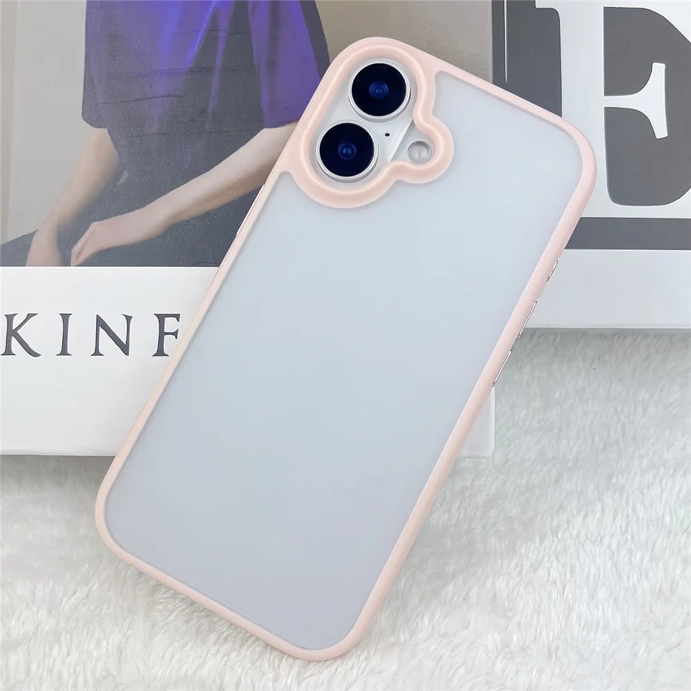 For iPhone 16 Case Curved Frame PC + TPU Phone Cover Anti Drop Protection - Pink - 2