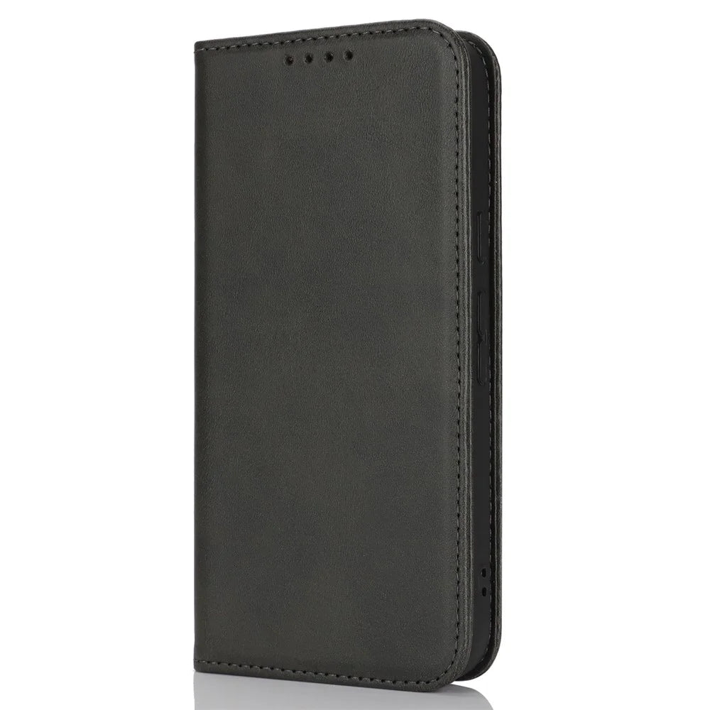 For Google Pixel 9a Case PU Leather Calf Textured Magnetic Closing Smart Phone Cover - Black - 7