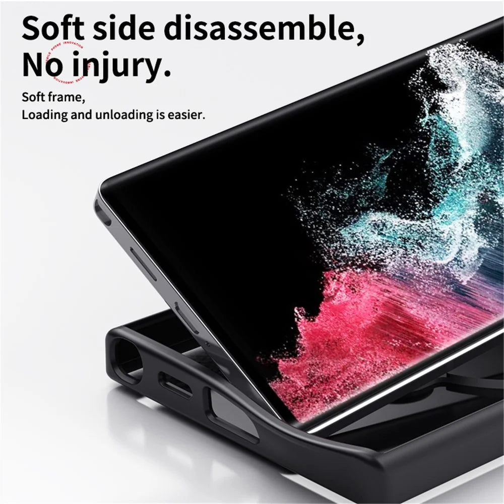 For Samsung Galaxy S25 Ultra Phone Magnetic Case Kickstand Matte Back Cover - Black - 5