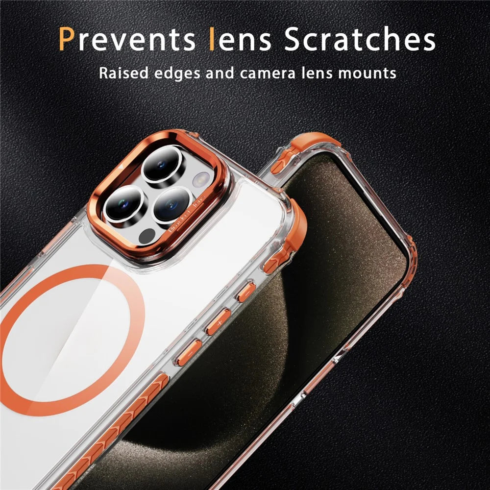 For iPhone 12 Pro Max Clear Phone Case with Lens Kickstand Cover Compatible with MagSafe - Orange - 4