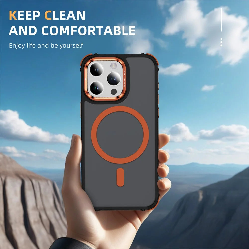 For iPhone 13 Pro Max Case with Lens Kickstand Matte Phone Back Cover Compatible with MagSafe - Orange - 7