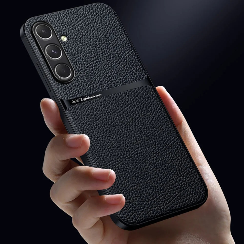For Samsung Galaxy A16 5G  /  4G Magnetic Case Litchi Texture Slim Soft TPU + PU Leather Phone Cover - Black - 2