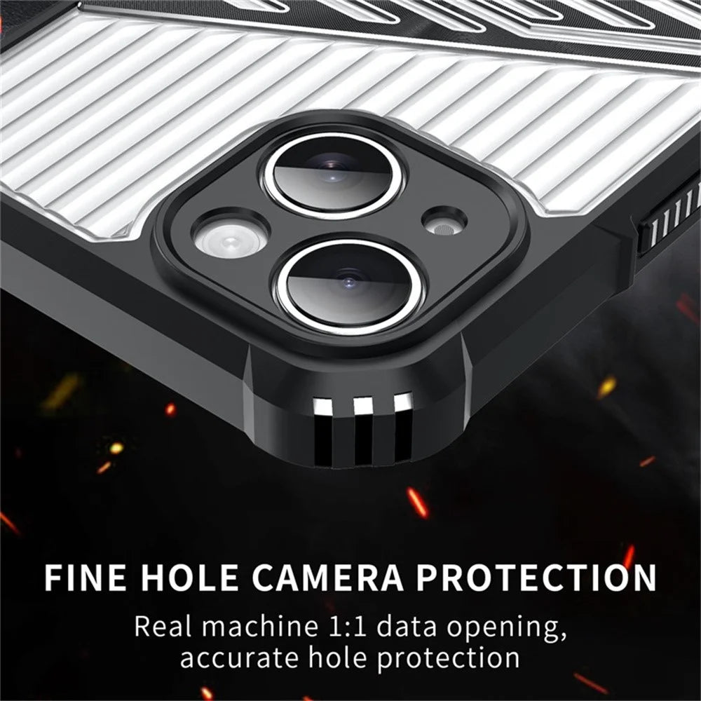 For iPhone 15 Case Folding Kickstand PC + TPU Anti Drop Phone Cover - Transparent Black - 3