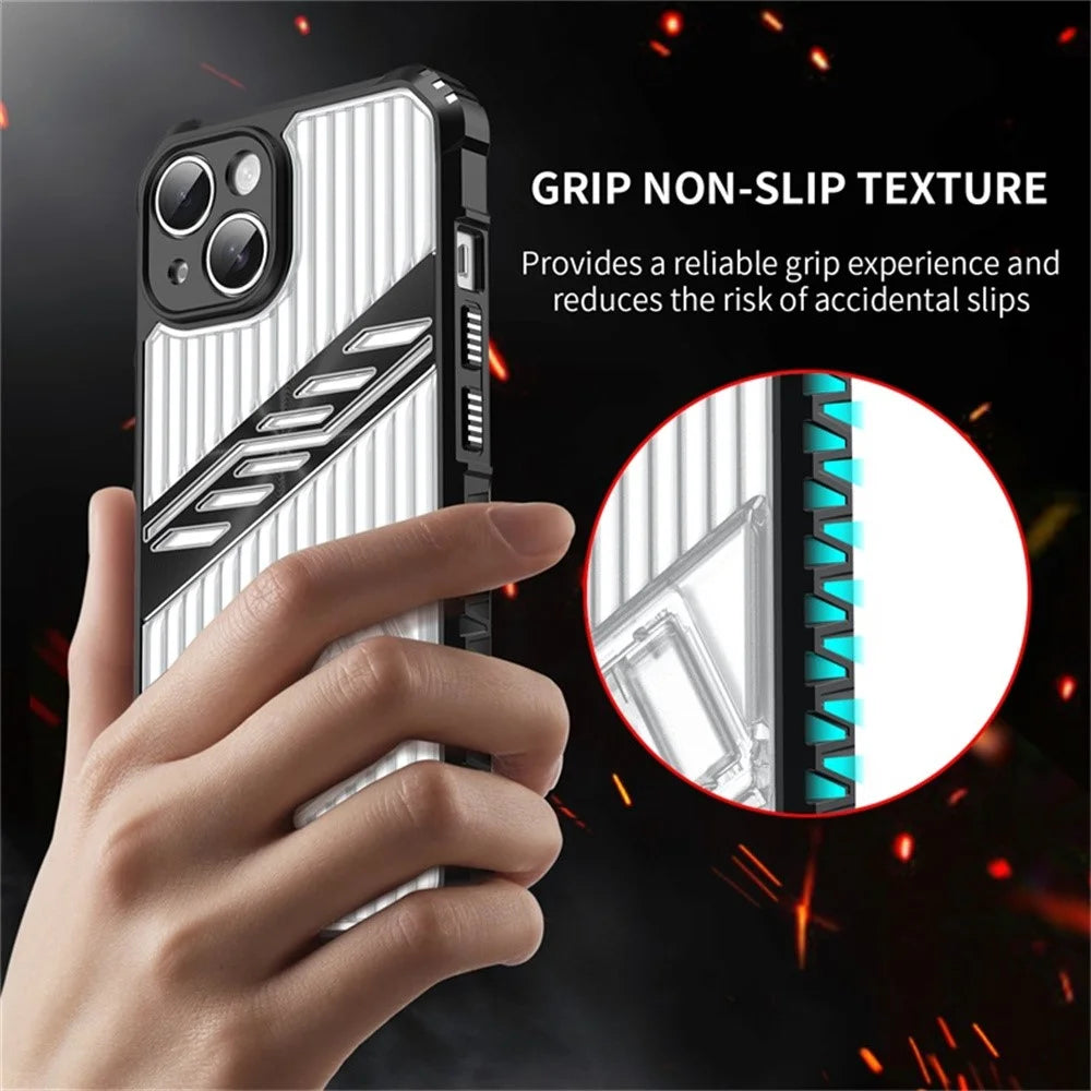 For iPhone 14 Case Folding Kickstand PC + TPU Anti Drop Phone Cover - Transparent Black - 7