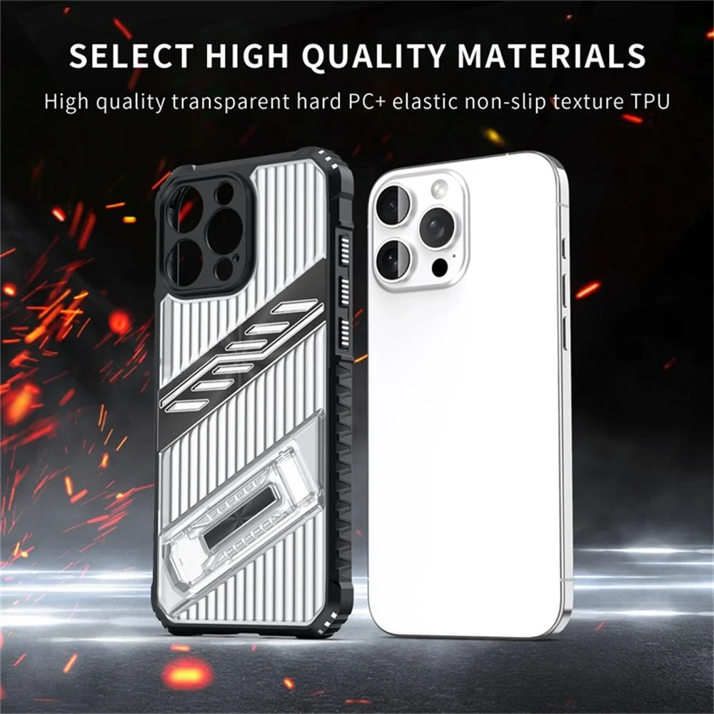For iPhone 14 Pro Case Folding Kickstand PC + TPU Anti Drop Phone Cover - Transparent Black - 4