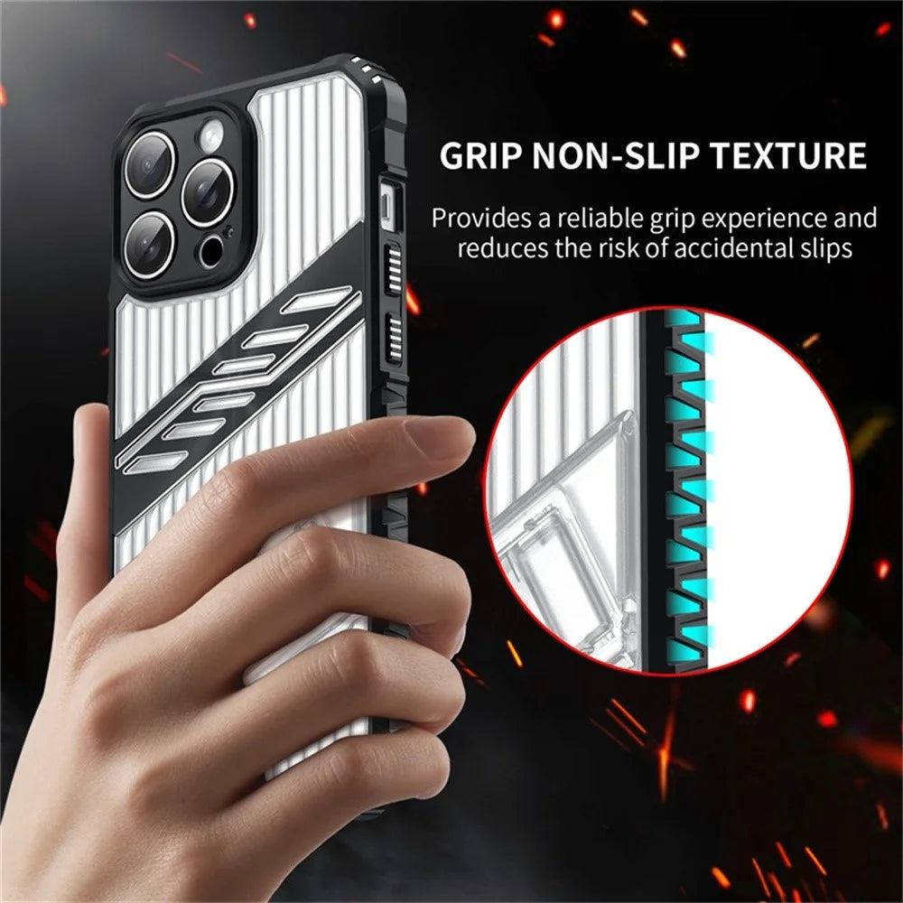 For iPhone 13 Pro Case Folding Kickstand PC + TPU Anti Drop Phone Cover - Transparent Black - 7