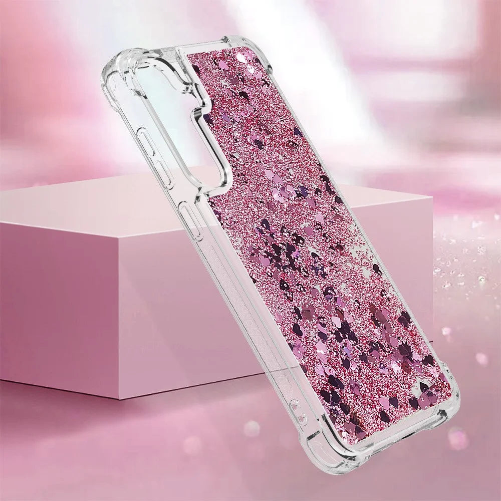For Samsung Galaxy S24+ / Galaxy S25+ TPU Case Glitter Quicksand Shockproof Phone Back Cover - Rose Gold / Hearts - 6