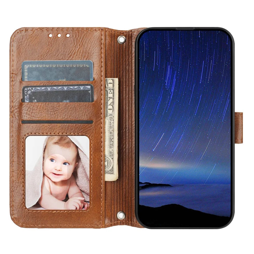 For iPhone 17e / 16e Case Zipper Pocket Leather Phone Cover with Crossbody Shoulder Strap - Brown - 2