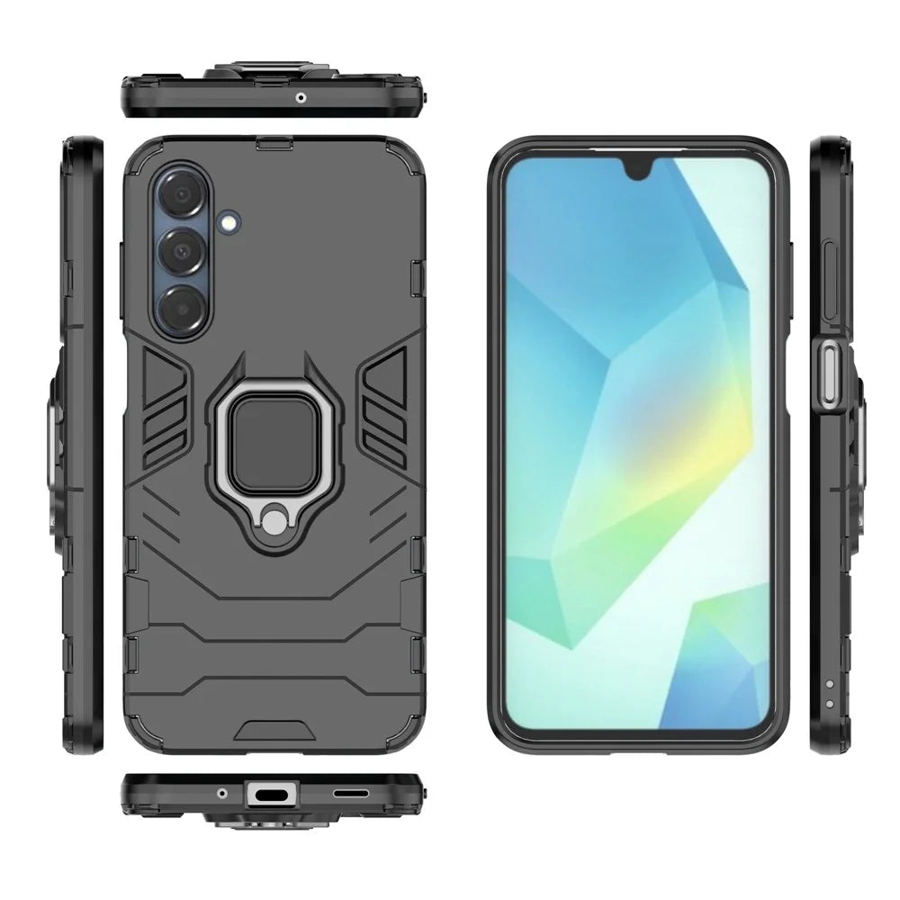 For Samsung Galaxy A16 5G  /  4G Case PC + TPU Protective Phone Cover with Ring Kickstand - Black - 5