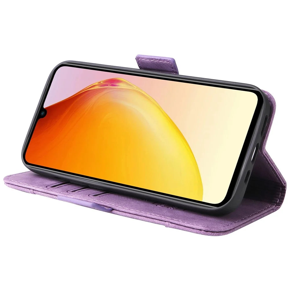 BETOPNICE 001 For vivo V25 5G / V25e 4G Imprinted Stitching Line Stand Wallet Case PU Leather Magnetic Clasp Cover with Strap - Purple - 3