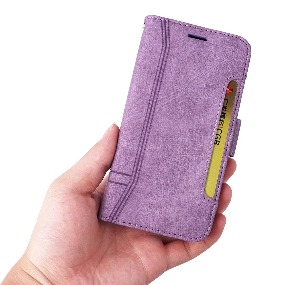 BETOPNICE 001 For vivo V25 5G / V25e 4G Imprinted Stitching Line Stand Wallet Case PU Leather Magnetic Clasp Cover with Strap - Purple - 6