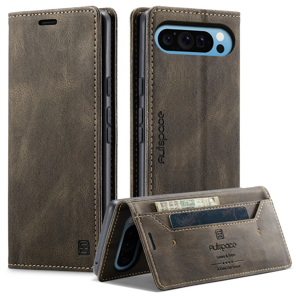 AUTSPACE For Google Pixel 9 Pro / Google Pixel 9 Wallet Case  A01 Leather Stand Cover with RFID Blocking Card Holder - Coffee - 1