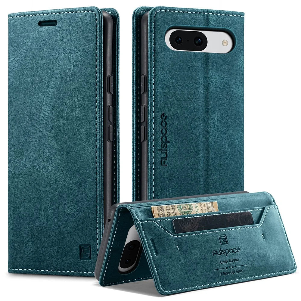 AUTSPACE For Google Pixel 8a Wallet Case  A01 Leather Stand Cover with RFID Blocking Card Holder - Blue - 1