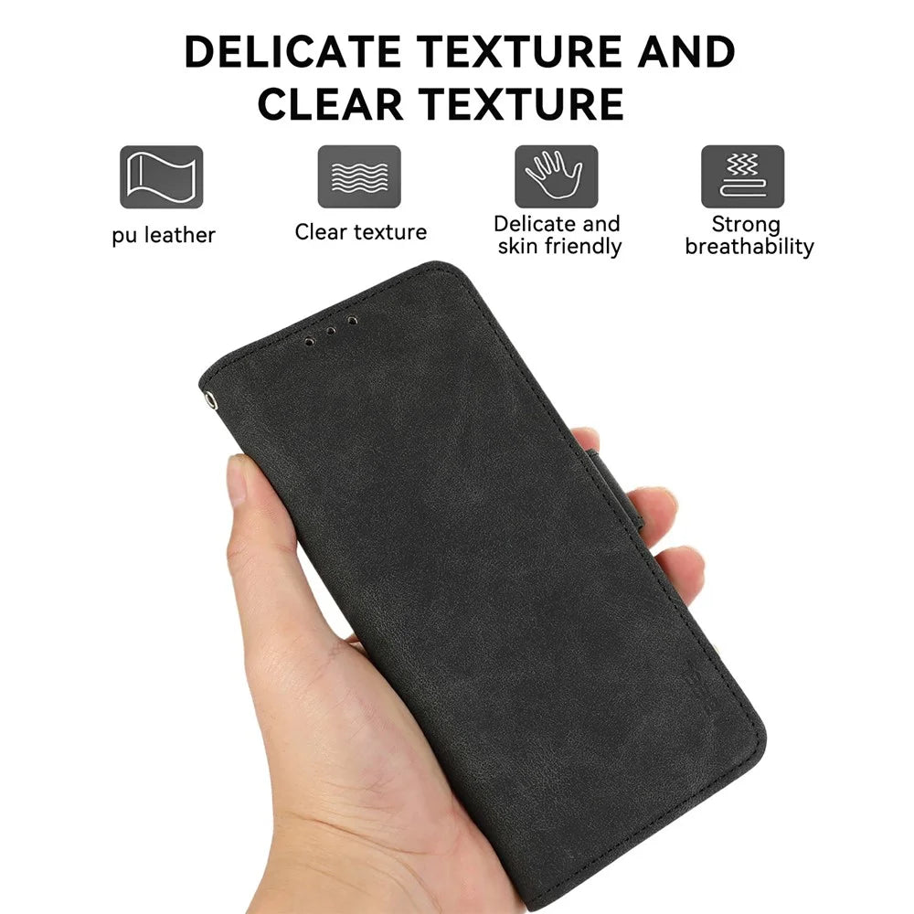 ABEEL For Samsung Galaxy S25 Edge Case PU Leather Folio Stand View RFID Blocking Phone Cover - Black - 7