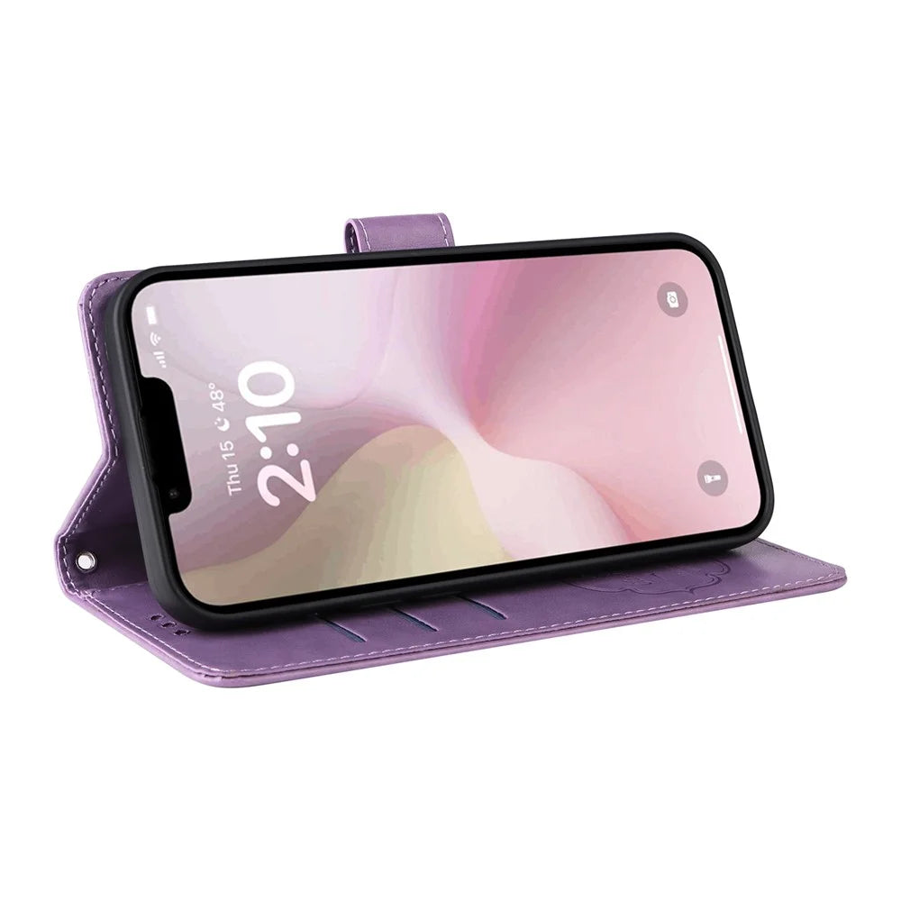 For iPhone 17e / 16e Case Butterfly Floral Imprint Wallet Stand Leather Phone Cover - Purple - 3