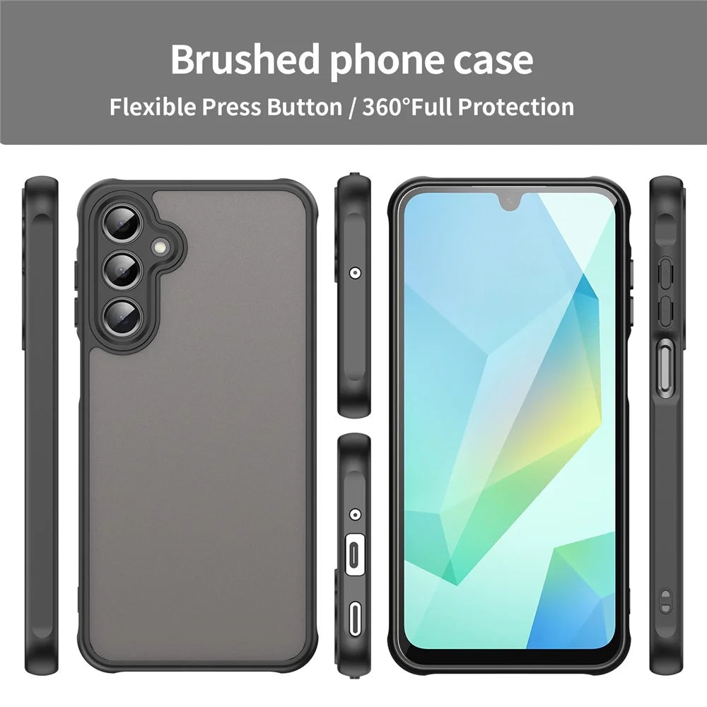 For Samsung Galaxy A16 5G / A16 4G Phone Case Drop Proof Airbags Frosted Translucent PC + TPU Back Cover - Black - 3