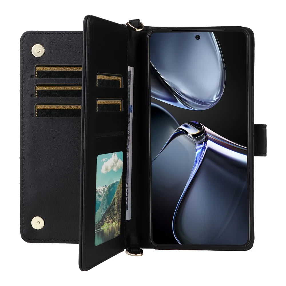 For Asus Zenfone 12 Ultra 5G Wallet Case with Shoulder / Wrist Strap Leather Phone Cover Stand - Black - 2