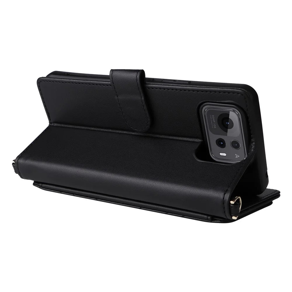 For Asus Zenfone 12 Ultra 5G Wallet Case with Shoulder / Wrist Strap Leather Phone Cover Stand - Black - 4