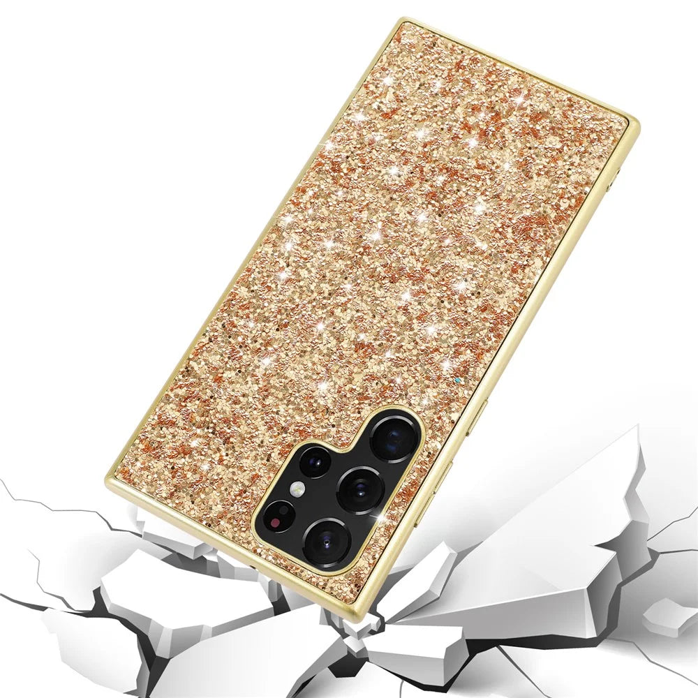 For Samsung Galaxy S25 Ultra Case TPU + PC Sparkling Glitter Phone Back Cover - Gold - 5