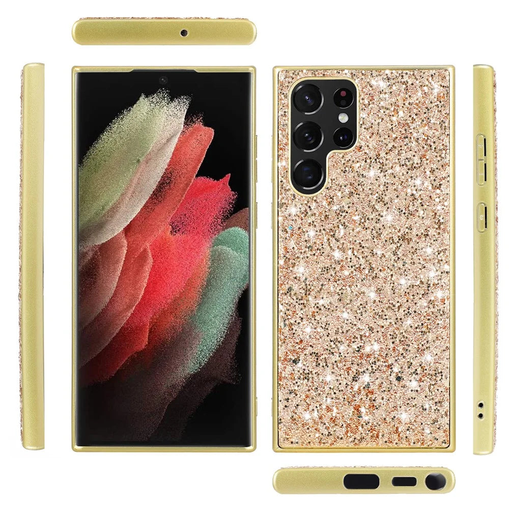 For Samsung Galaxy S25 Ultra Case TPU + PC Sparkling Glitter Phone Back Cover - Gold - 6