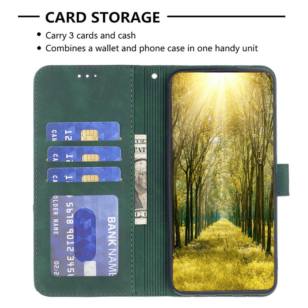 BINFEN COLOR For Samsung Galaxy S25 Edge Phone Cases Wallet Stand Geometry Imprint Leather Cover - Green - 2