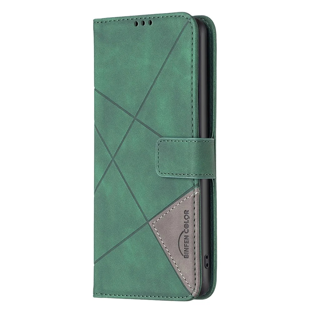 BINFEN COLOR For Samsung Galaxy S25 Edge Phone Cases Wallet Stand Geometry Imprint Leather Cover - Green - 7