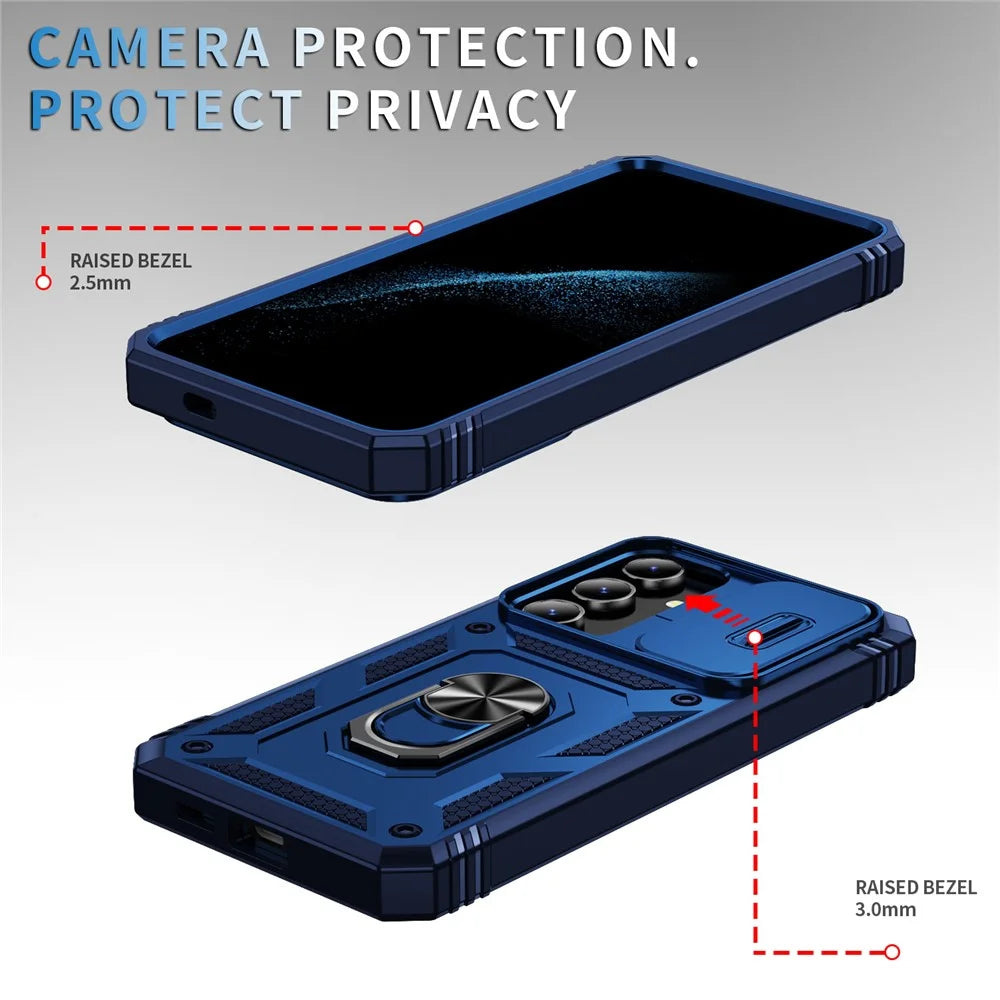 For Samsung Galaxy S25+ Case TPU+PC Slide Camshield Kickstand Phone Cover - Blue - 2