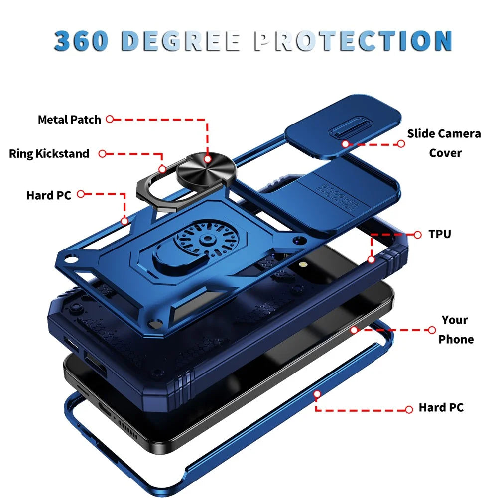 For Samsung Galaxy S25+ Case TPU+PC Slide Camshield Kickstand Phone Cover - Blue - 5