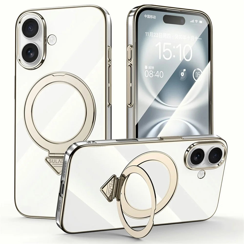 SULADA For iPhone 16 Plus Case Compatible with MagSafe Kickstand Clear PC Phone Cover - Titanium Grey - 1