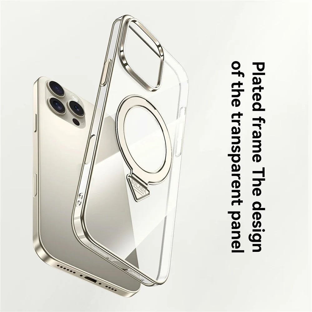 SULADA For iPhone 15 Pro Case Compatible with MagSafe Kickstand Clear PC Phone Cover - Titanium Grey - 2