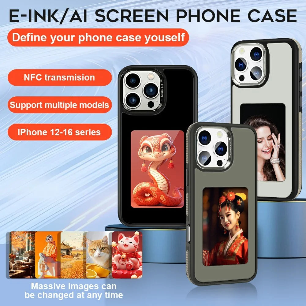 For iPhone 16 Pro Max E-Ink Case 4 inch HD 4 Colors Phone Cover Supports NFC Transfer DIY Pictures - White - 2
