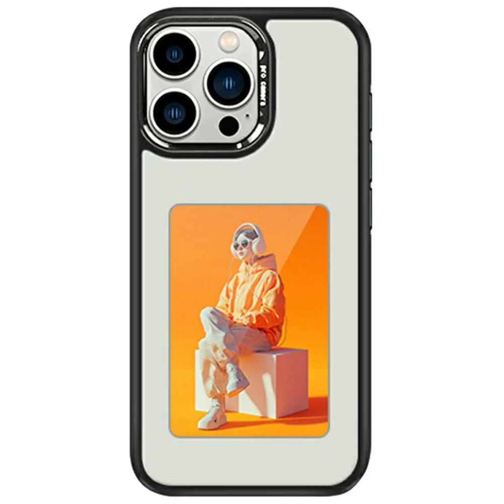 For iPhone 16 Pro E-Ink Case 4 inch HD 4 Colors Phone Cover Supports NFC Transfer DIY Pictures - White - 1