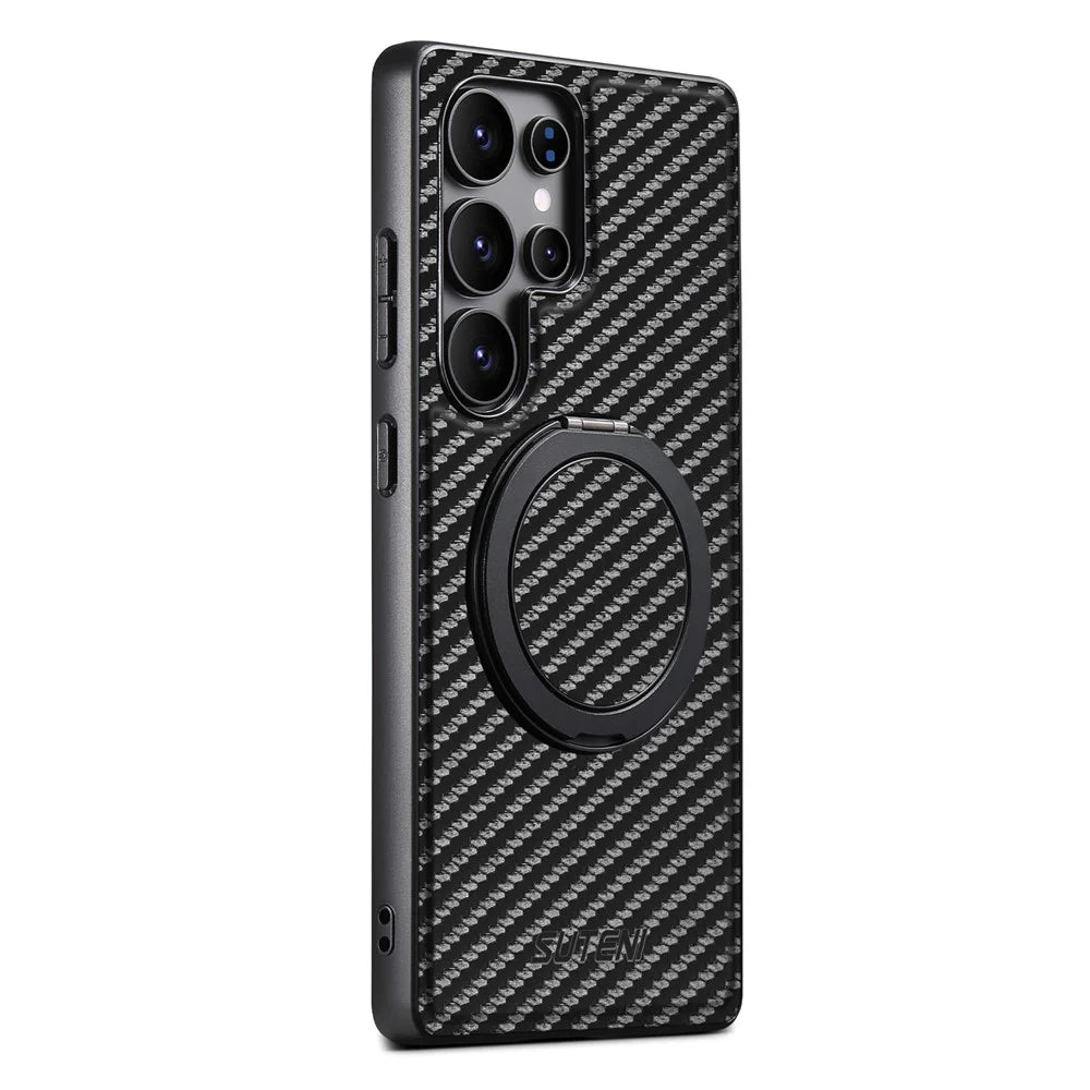 SUTENI G3 For Samsung Galaxy S24 Ultra Magnetic Case Rotating Kickstand Carbon Fiber Texture Leather Phone Back Cover - 2