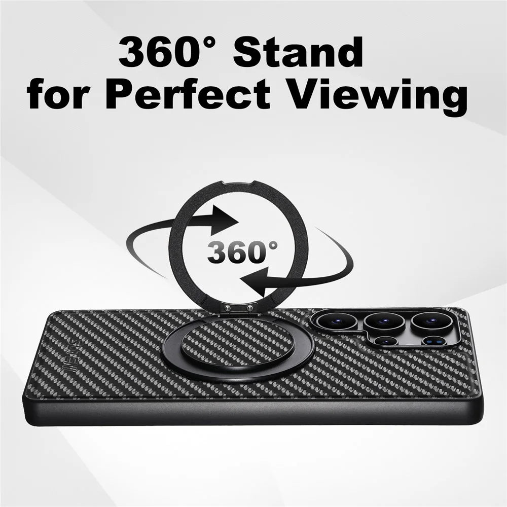 SUTENI G3 For Samsung Galaxy S24 Ultra Magnetic Case Rotating Kickstand Carbon Fiber Texture Leather Phone Back Cover - 7