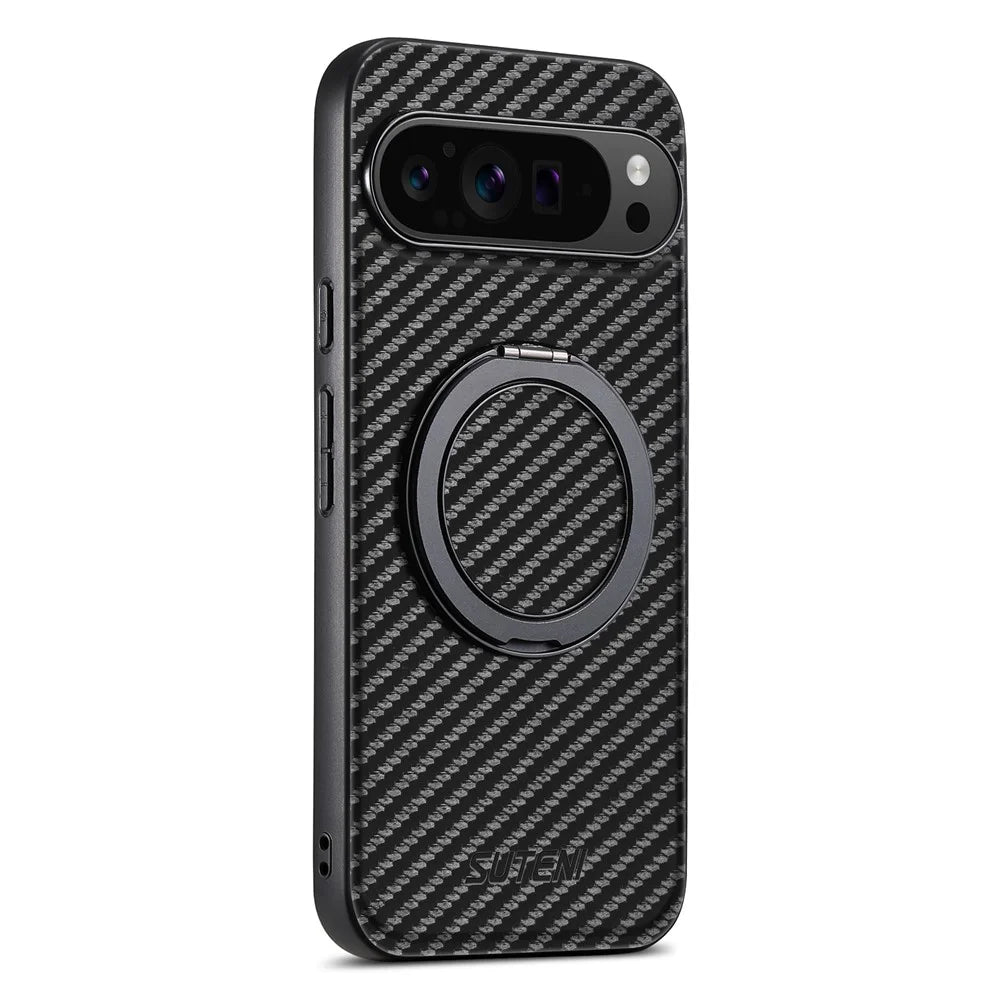 SUTENI G3 For Google Pixel 9 Pro XL Magnetic Case Carbon Fiber Texture Rotating Kickstand Leather Phone Back Cover - 6
