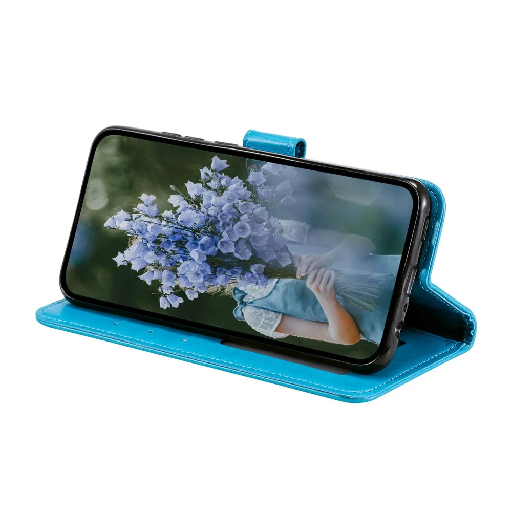 For Samsung Galaxy S25 Edge Stand Case Imprinted Totem PU Leather Wallet Phone Cover - Blue - 3