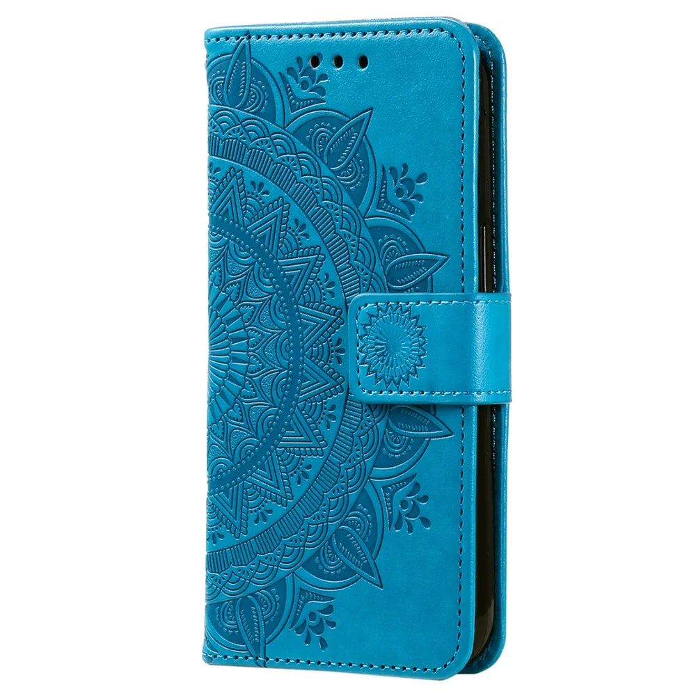 For Samsung Galaxy S25 Edge Stand Case Imprinted Totem PU Leather Wallet Phone Cover - Blue - 5