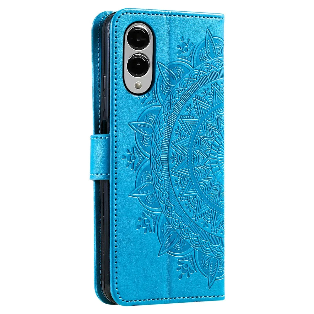 For Samsung Galaxy S25 Edge Stand Case Imprinted Totem PU Leather Wallet Phone Cover - Blue - 6