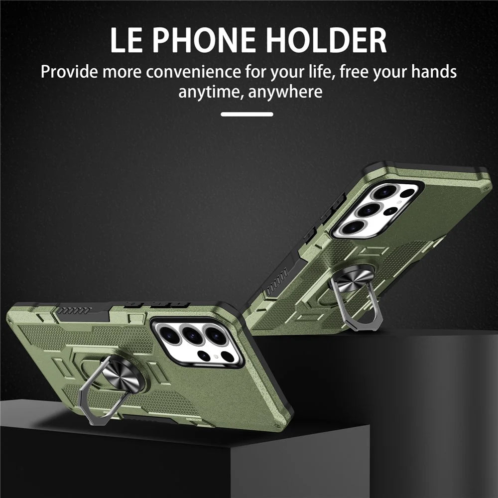 For Samsung Galaxy S23 Ultra Phone Case Ring Kickstand PC + TPU Shockproof Cover - Green - 2