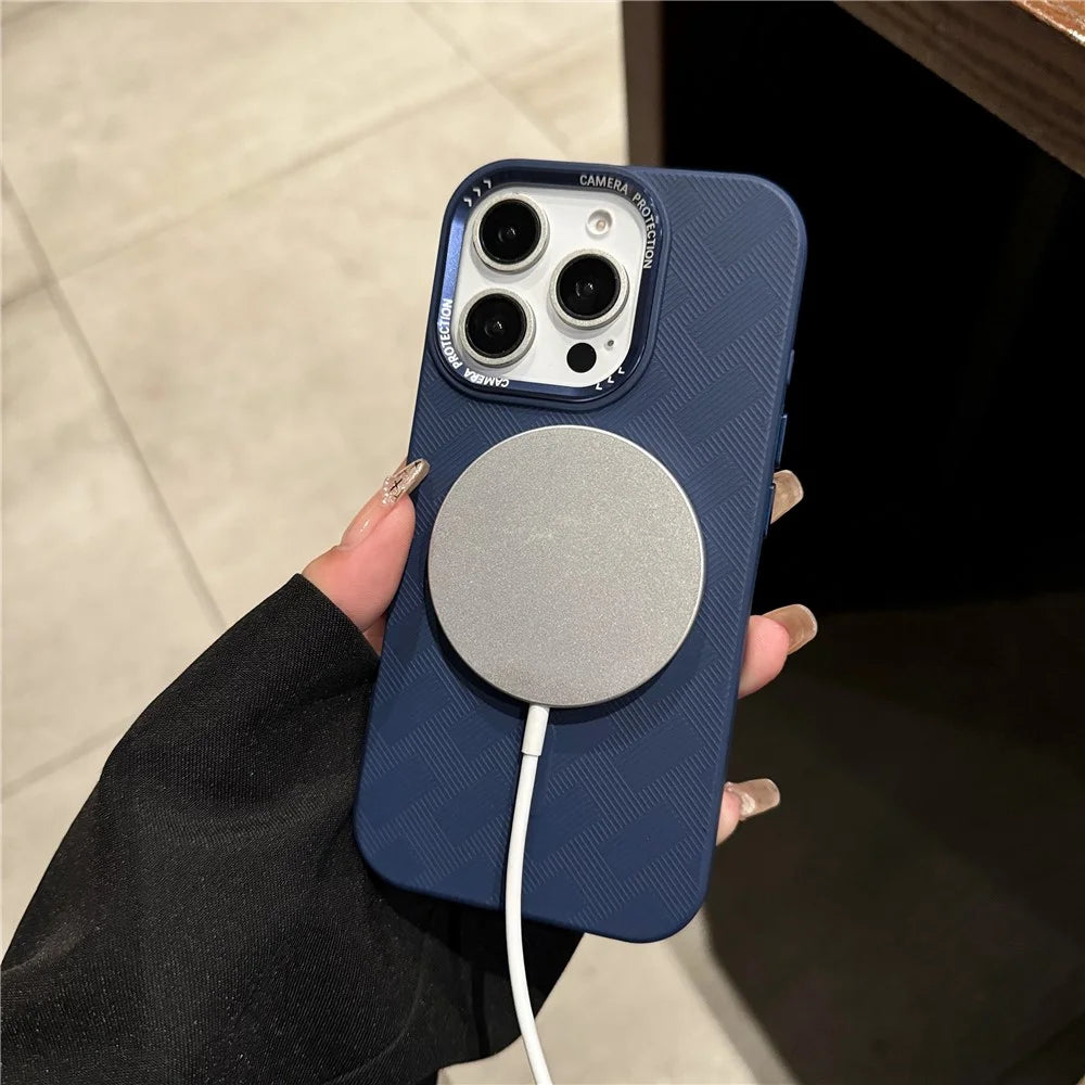 For iPhone 16 Pro Case Compatible with MagSafe Metal Lens Frame Anti Drop TPU Phone Cover - Coffee - 4