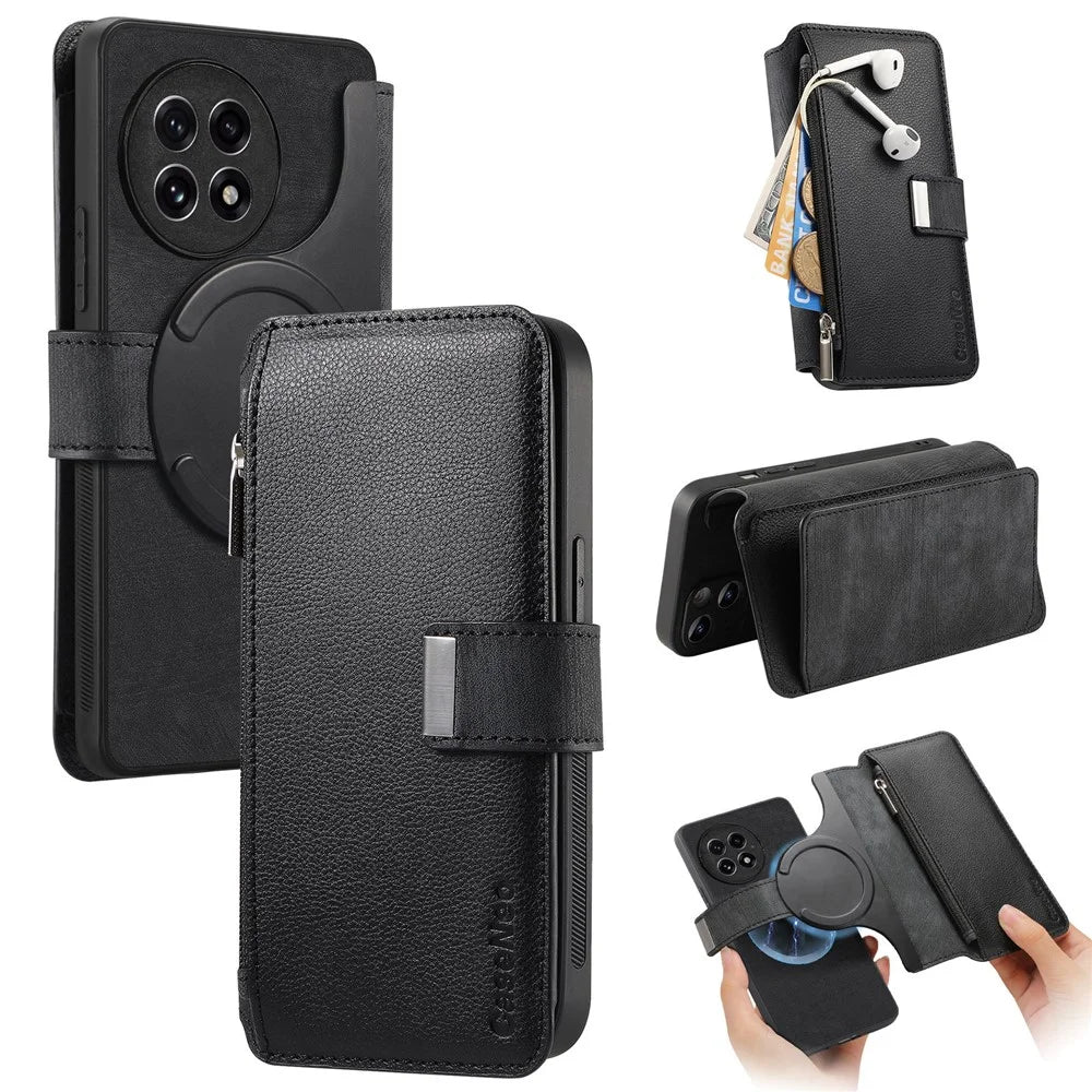 CASENEO For OnePlus Ace 5 5G / Ace 5 Pro 5G / 13R 5G Case  MW-02 Detachable Magnetic Leather Flip Phone Cover - Black - 1