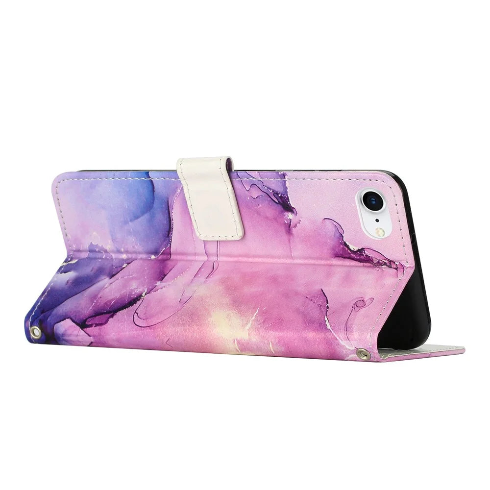 For iPhone 17e / 16e Stand Case Marble Pattern PU Leather Wallet Phone Cover - Purple - 3
