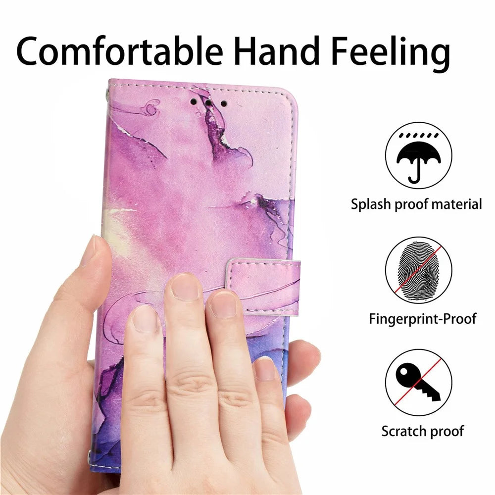 For iPhone 17e / 16e Stand Case Marble Pattern PU Leather Wallet Phone Cover - Purple - 7